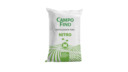 Saco de Nitro CampoFino de 25 kg, fertilizante nitrogenado estabilizado con azufre para una nutrición eficiente y prolongada.